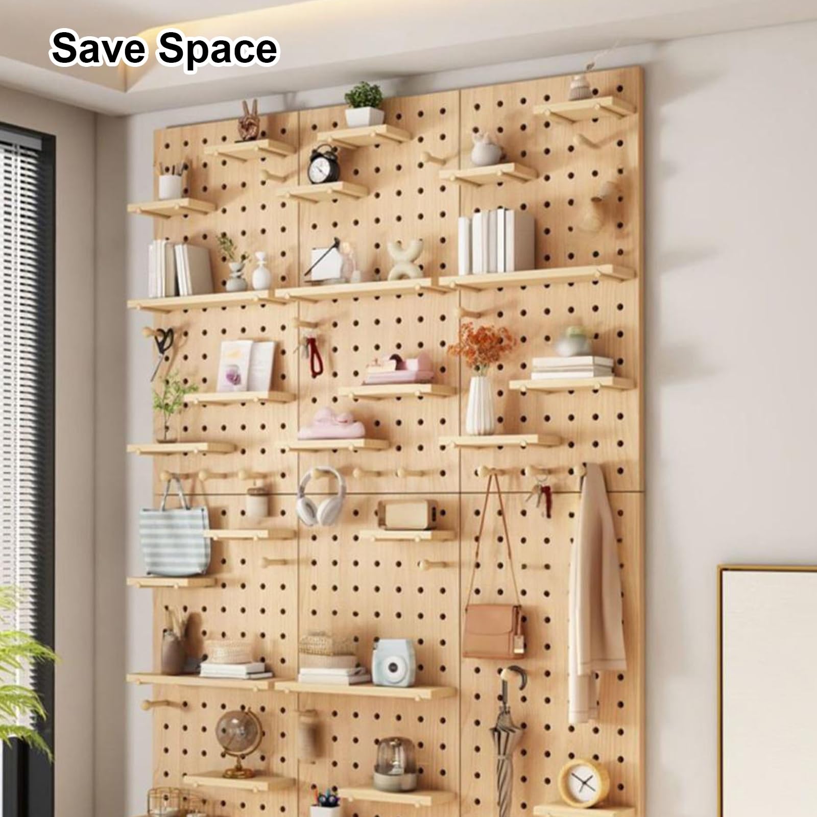Pannello Forato Rettangolare in Legno, Porta Attrezzi da Parete, Organizer da Parete per Riporre Gli Attrezzi in Garage, Organizzazione in Ufficio, Facile da Installare(Yellow)