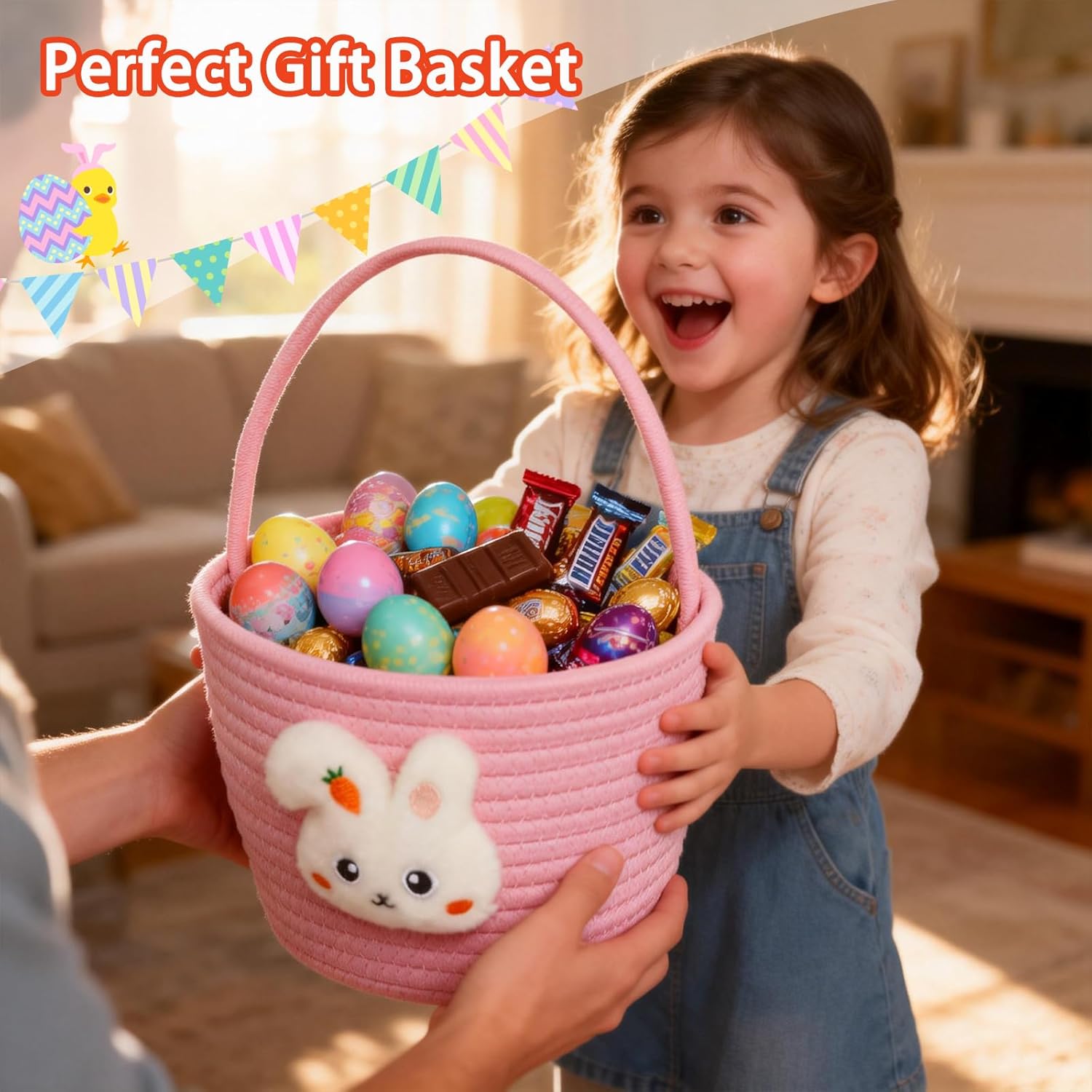 Easter Basket, Easter Baskets for kids Personalized Easter Basket for Boys and Girls Set of 2 Empty Bunny Egg, Boys, Girls, Toddler, Babies, Infant Easter gifts basket