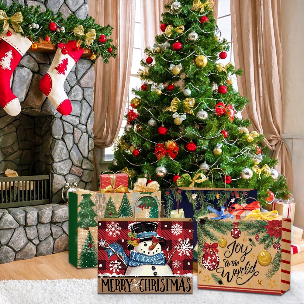 DULEFUN 12 extra große Weihnachts-Geschenktüten, Kraftpapiertüten zum Verpacken von Weihnachtsgeschenken, Partygeschenken