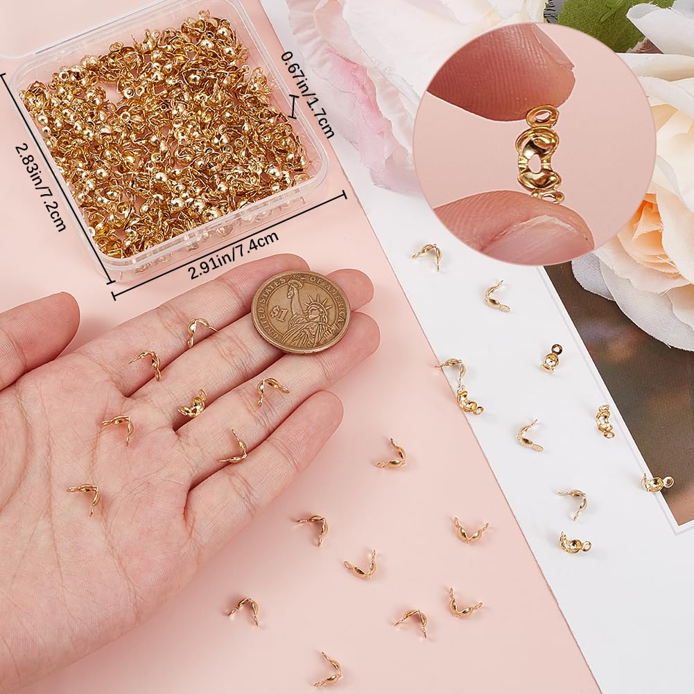 Beebeecraft 1 Box 300Pcs Bead Tips Real 18K Gold Plated Knot Covers Fold-over Bead Tips for Jewelry Making Findings DIY Crafts - Image 3