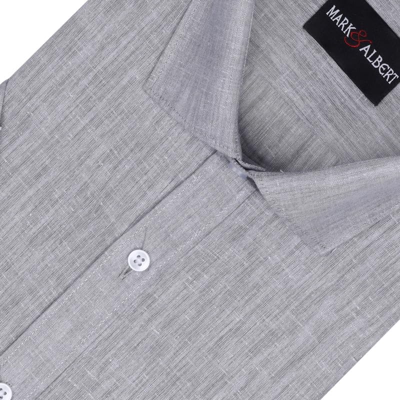 Image of MARK & ALBERT Men's Half Sleeve Pure Linen White Shirt