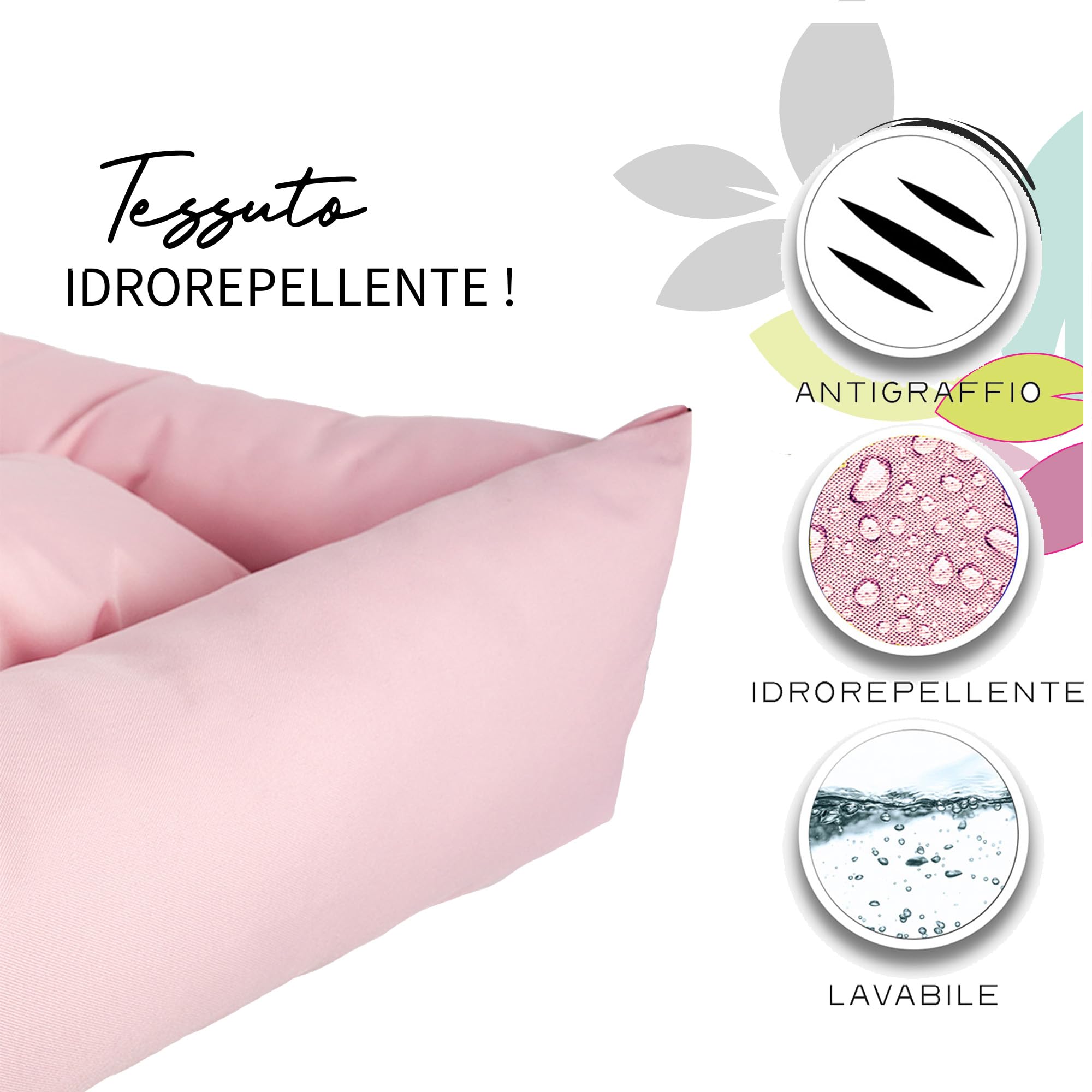 Crea Bed - Cuccia lettino per cani idrorepellente resistente ai graffi, realizzata a mano in Italia. Cuscino per Cane tessuto robusto per l'uso interno ed esterno.S/M | 70 x 55 cm, ROSA