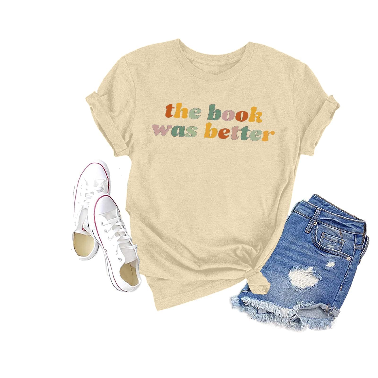 KIMSOONGRead Book Shirt Women The Book was Better Tshirt Funny Bookworm Shirt Teacher Tee Reading Short Sleeve Top