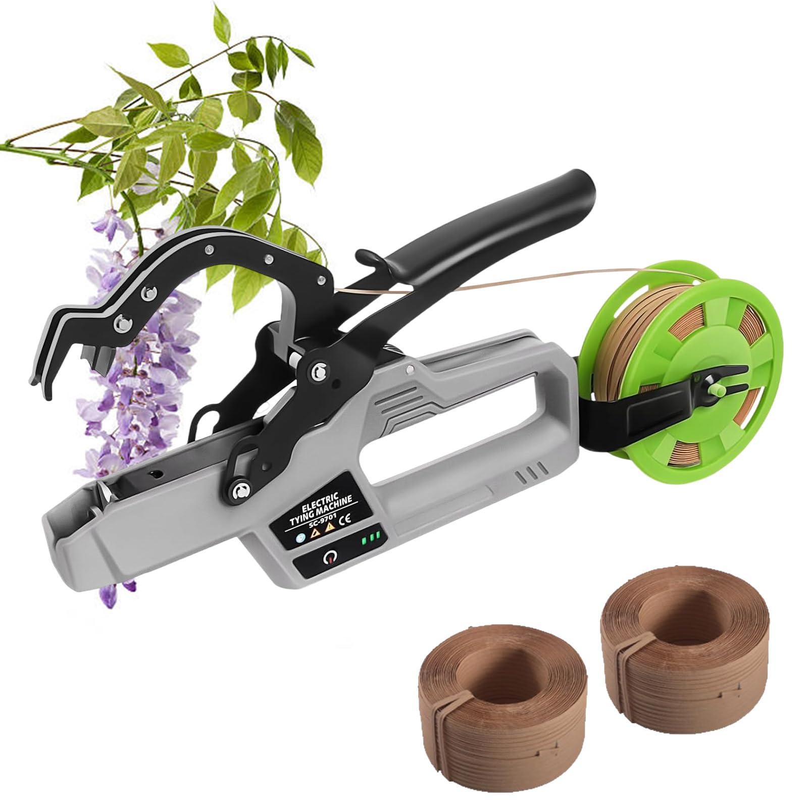Xnzjhpp Plant Tape For Grapes & Vines, Vine Tying Tool With 2 Rolls, 45Mm Max Binding Diameter, Garden Plant Tying Tape Gun,Electric Tying Machine,Electric Branch Tying Machine