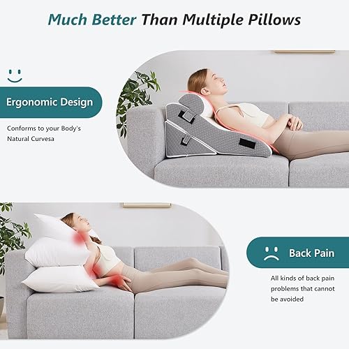 Miniatura 5 de Juego de 3 almohadas de cuña de cama para dormir, almohada triangular de 22.5 pulgadas de ancho para aliviar el dolor de espalda y piernas con funda