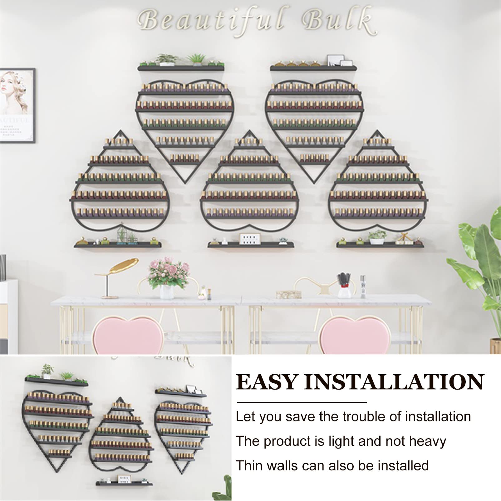 Estantería metálica de Pared para esmaltes de uñas, Estante Flotante Profesional de 5 Niveles, Estante para Guardar aceites Esenciales/cosméticos, Ideal para spas domésticos (Negro - Juego d