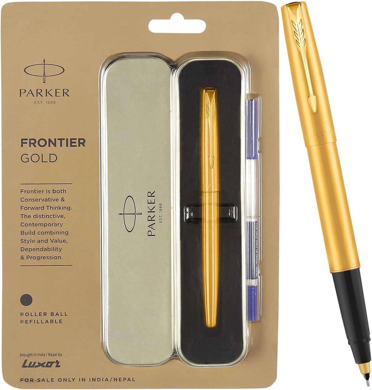 Parker Frontier Ballpoint Pen Stainless Steel & Gold In Box - Foto 8