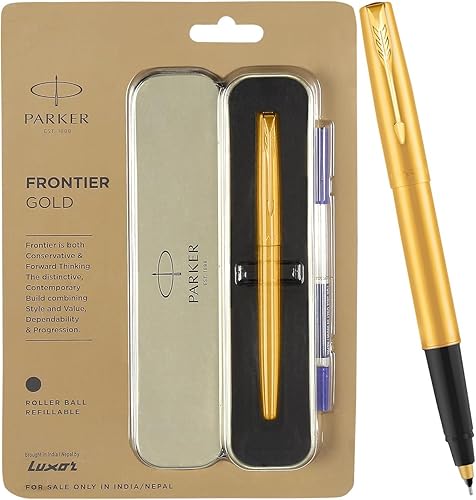 Parker Frontier Gold Roller Ball Pen | Color de tinta - Azul | Perfecto para uso profesional | Bolígrafo Elite para fines corporativos