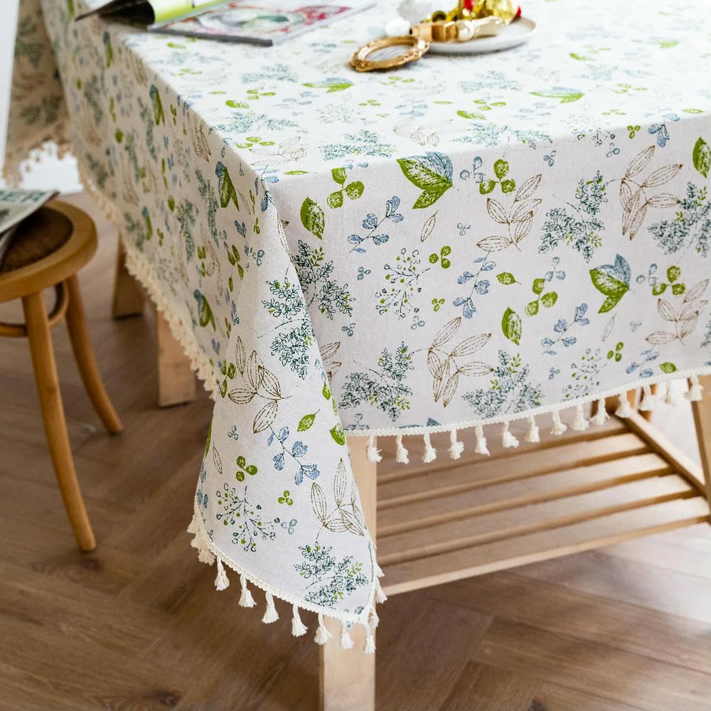 Mantel de Lino y algodón de 60 a 300cm Estilo japonés Floral con Borla Rectangular para Cocina Mapa decoración de Mesa para el hogar