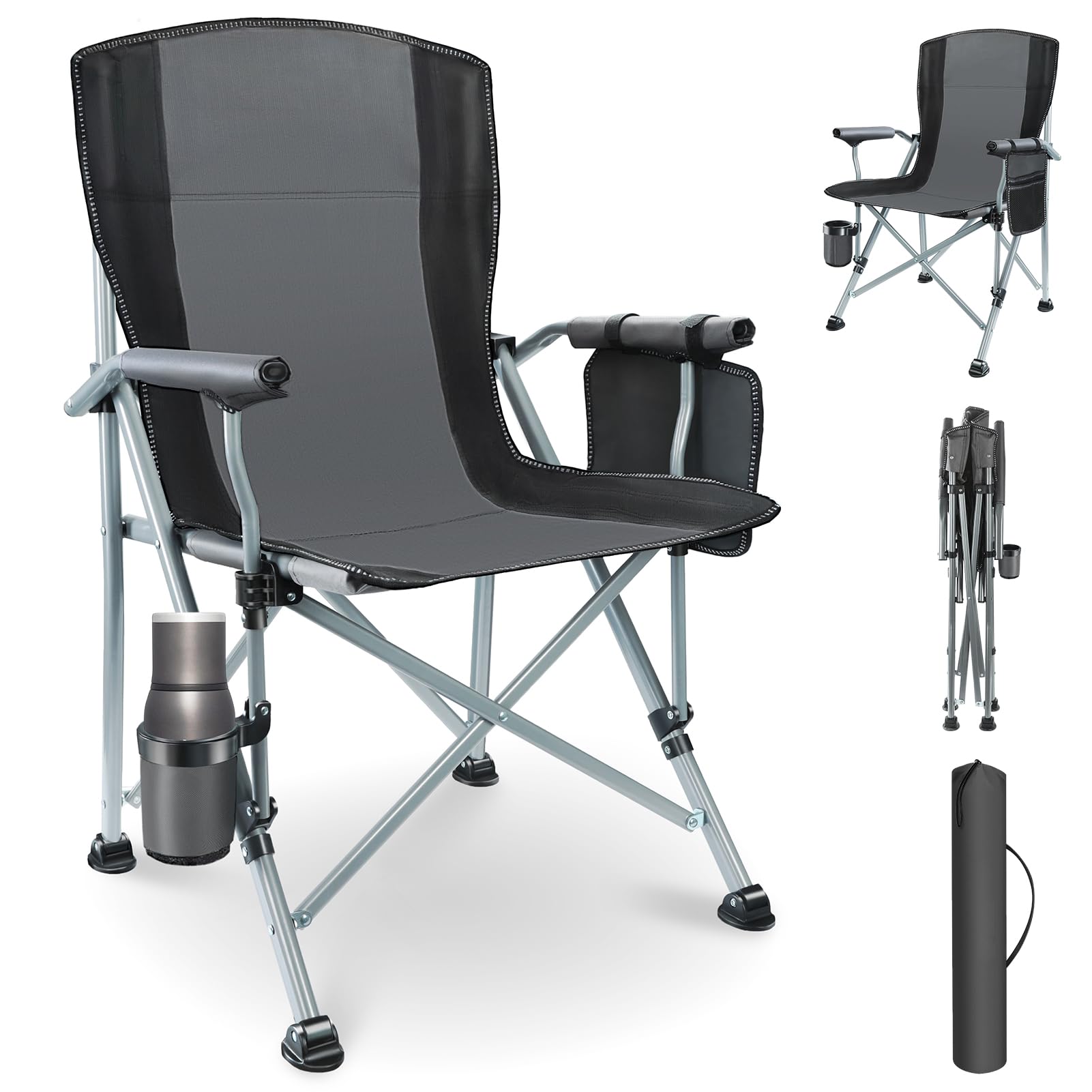 Silla de Camping Plegable hasta 200kg,Gris