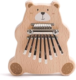 OESSUF Bear Kalimba Thumb Piano with Songbook, 8 Keys Wooden Musical Instrument, Finger Piano Instrument, Gift for Children and Adults, Beginners