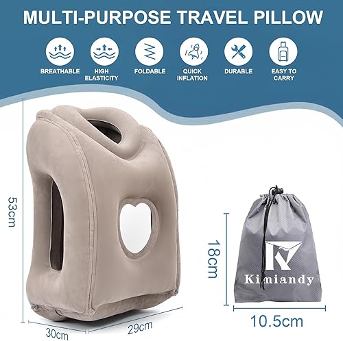 Miniatura 2 de Almohada inflable de viaje mejorada para dormir para evitar dolor de cuello y hombros, 21 pulgadas de alto x 12.6 pulgadas de ancho (gris oscuro, 21