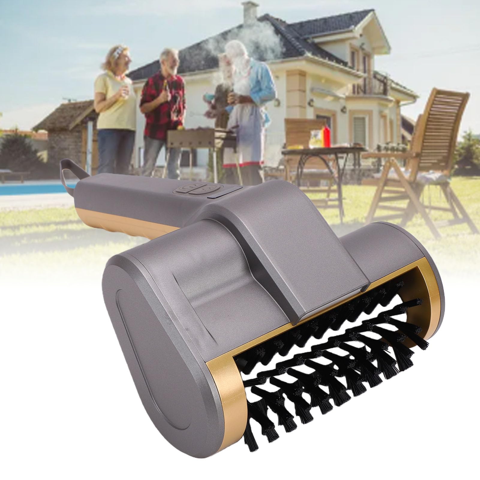 Cepillo Eléctrico para Parrilla, Cepillo Motorizado Inalámbrico Recargable de Acero Inoxidable, Limpiador de Plancha con Cabezal de de Rotación Automática para Reuniones Al Aire Libre en la