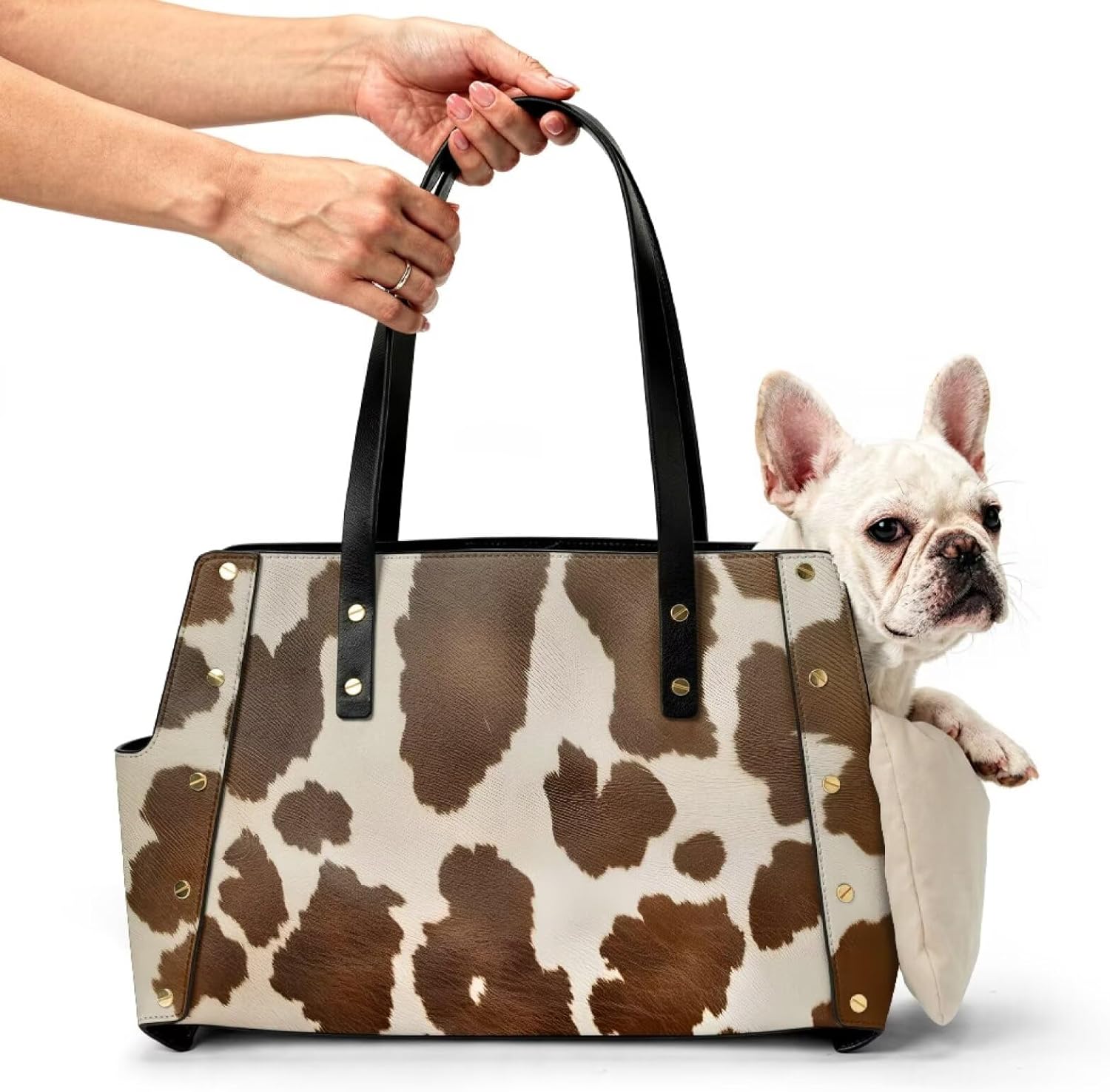 Cow Print Dog Purse Carrier Portable Lightweight Small Dog Carrier, Soft Sided Dog Shoulder Bag for Small Dogs City Walks