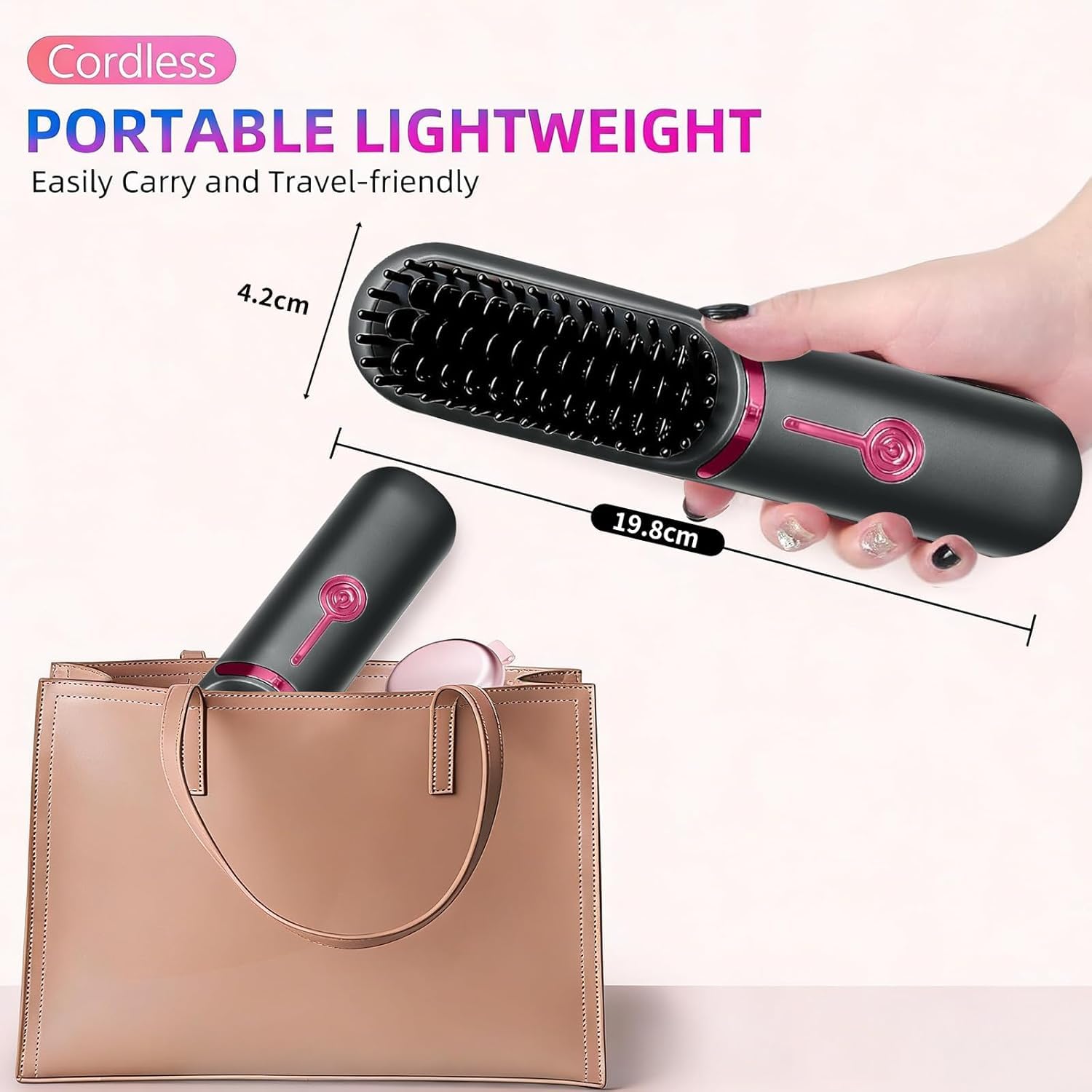 Brosse Lissante pour Cheveux, Lisseur Cheveux Céramique, (Gris) | Portable Sans Fil PTC Chauffage Lisseur, 3 RéGlages De TempéRature, Céramique Anti-BrûLure, pour Voyage & Powerbank