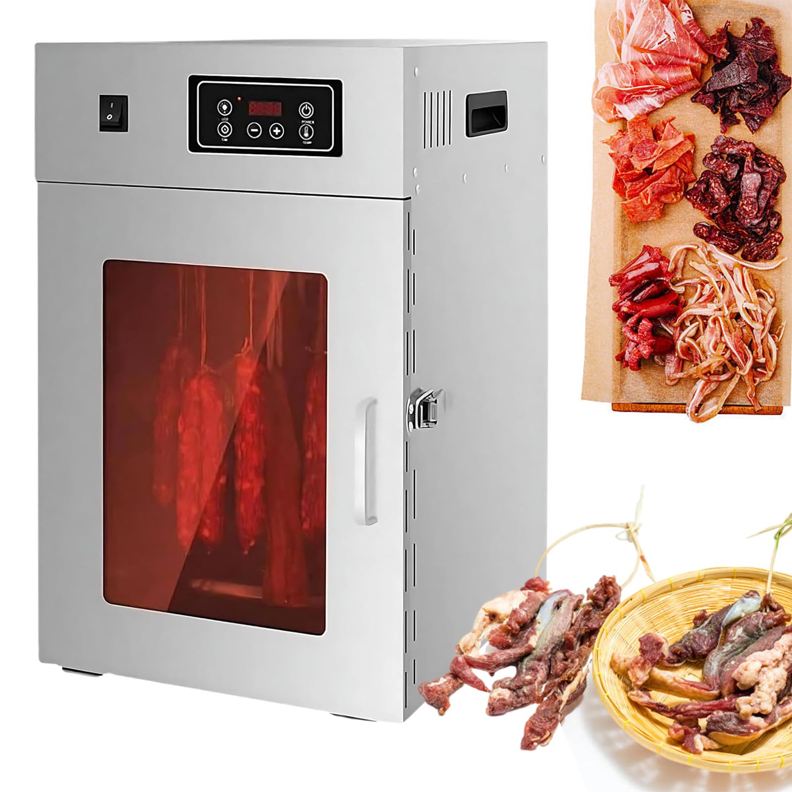 SENJINGHUA Food Dehydrator and Drying Cabinet, Commercial Stainless Steel Dryer with 30-90℃ Adjustable Temp & 0-24H Digital Timer, Perfect for Meat, Vegetable, Fruit 800W