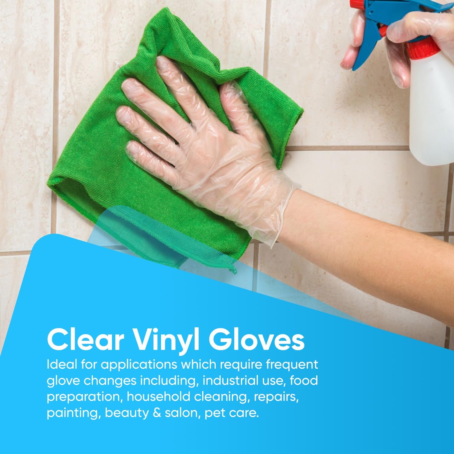 Multi-Purpose Vinyl Gloves, Powder Free, Disposable, Extra Strong - Box of 100 - Size L
