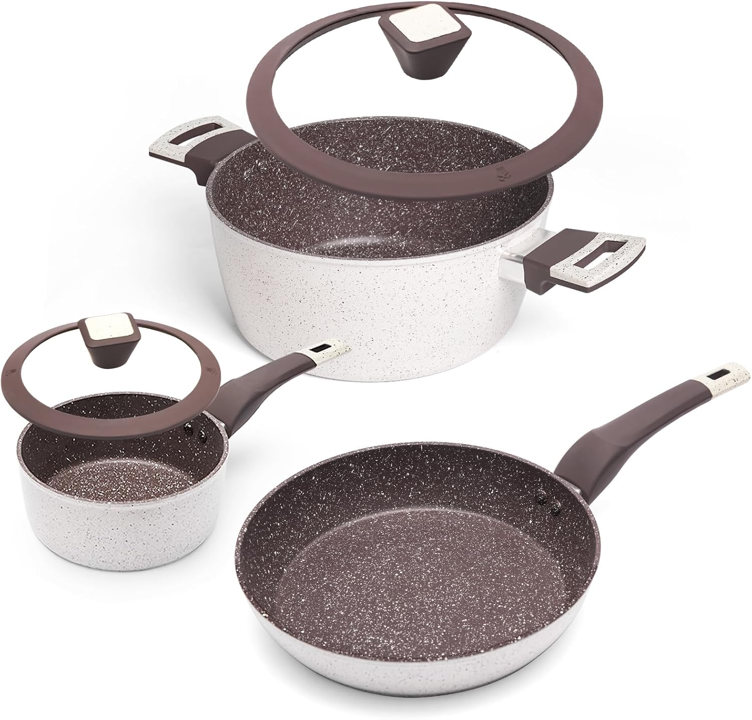 Boryenty 5Pcs Non Stick Pots and Pans Set | Ceramic Cookware Set with Stay-Cool Handles | PFAS-Free, Oven & Induction Safe Kitchen Utensils Set