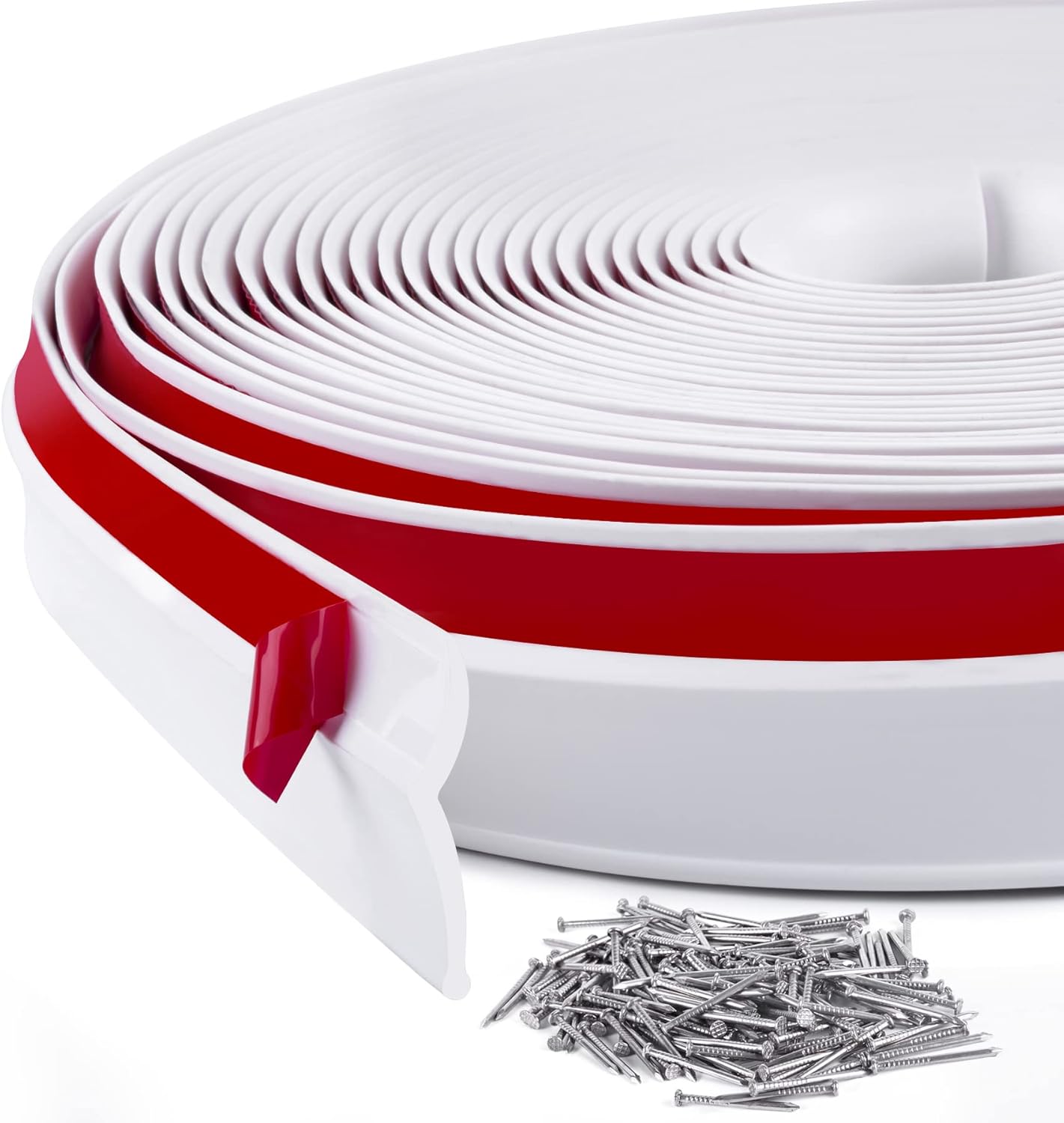 36FT Garage Door Seal Top and Sides Adhesive Backed Weather Stripping Replacement Garage Door Seal Universal Weatherproofing Garage Door Trim Includes Nails (White)