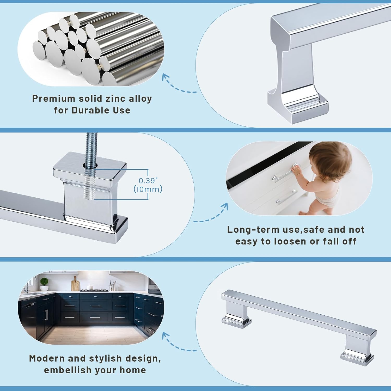 KNOBWELL 20 Pack Polished Chrome Solid Cabinet Pulls 5 Inch(128mm) Hole Center Kitchen Cabinet Handles,Cabinet Hardware for Cupboard Drawer Pulls