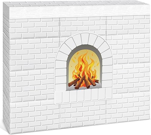 26 chimeneas de cartón de Navidad 3D de 39 x 35 pulgadas, chimenea artificial de Navidad con llama de fuego, recortes de grano de madera, telón de