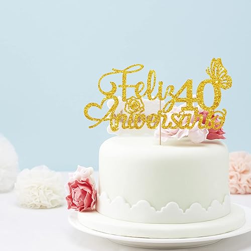 Miniatura 9 de Decoración de pastel de aniversario 50 dorado para decoración de fiesta de 50 aniversario, letrero de mariposa dorado con purpurina dorada,