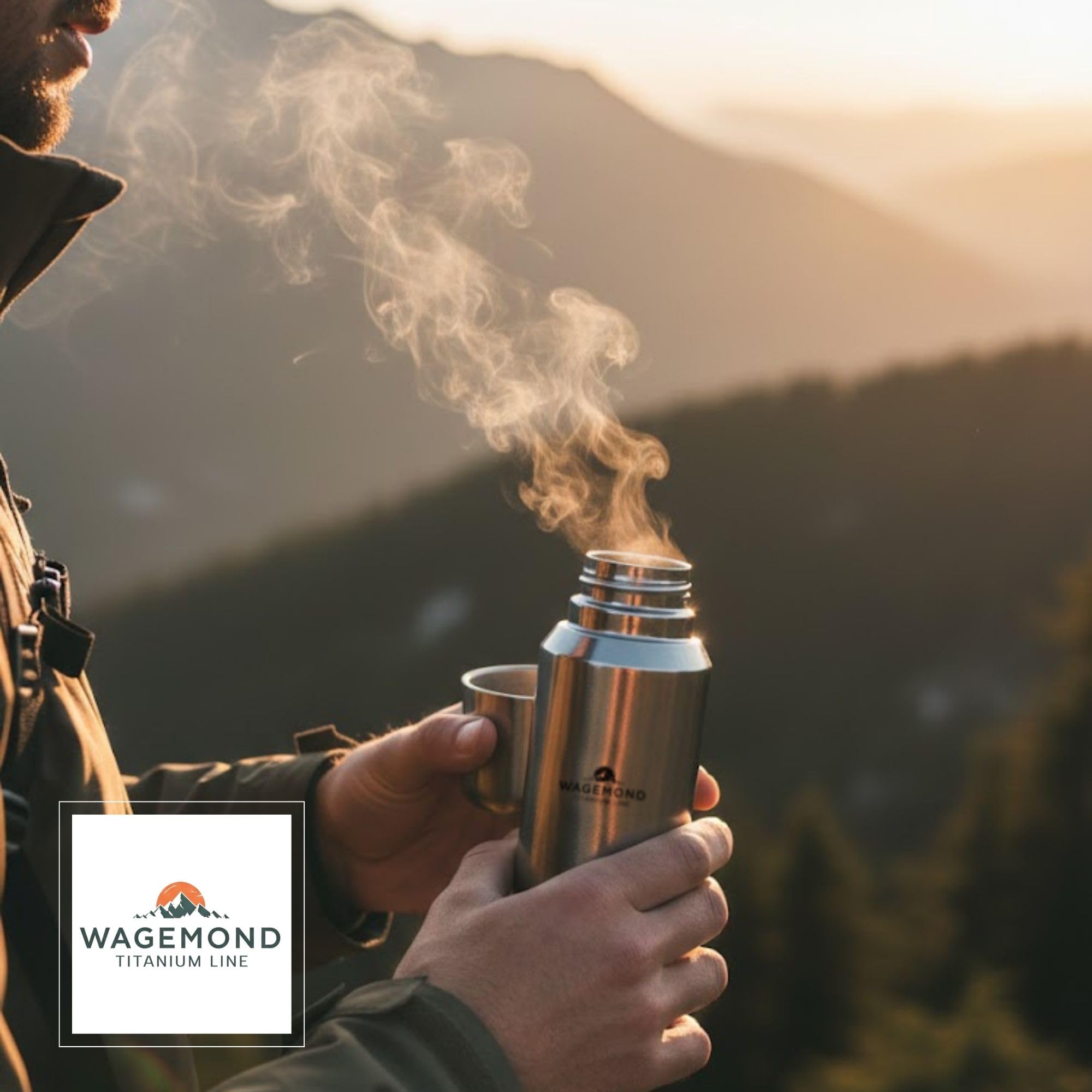 Thermos in titanio da 500 ml, ultra leggero e a doppia parete, isolato, 100% titanio, senza BPA, con tazza magnetica, colino da tè, custodia protettiva e spazzola per la pulizia, all'aperto