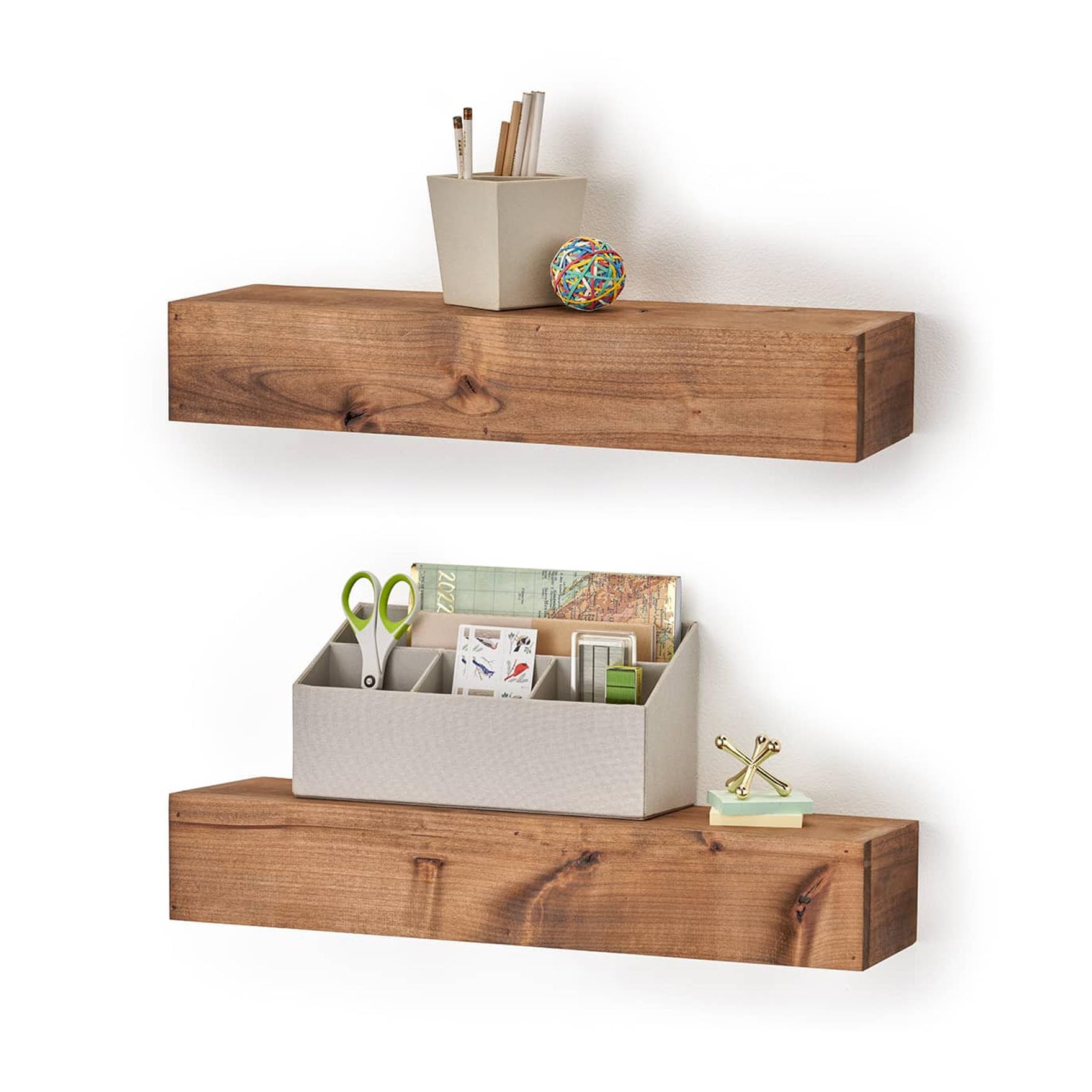 Drakestone Designs 24-Inch Floating Wall Shelf, Farmhouse Style Decorative Bookshelf for Bedroom, Bathroom, Kitchen, Living Room, and More, Solid Wood, 4