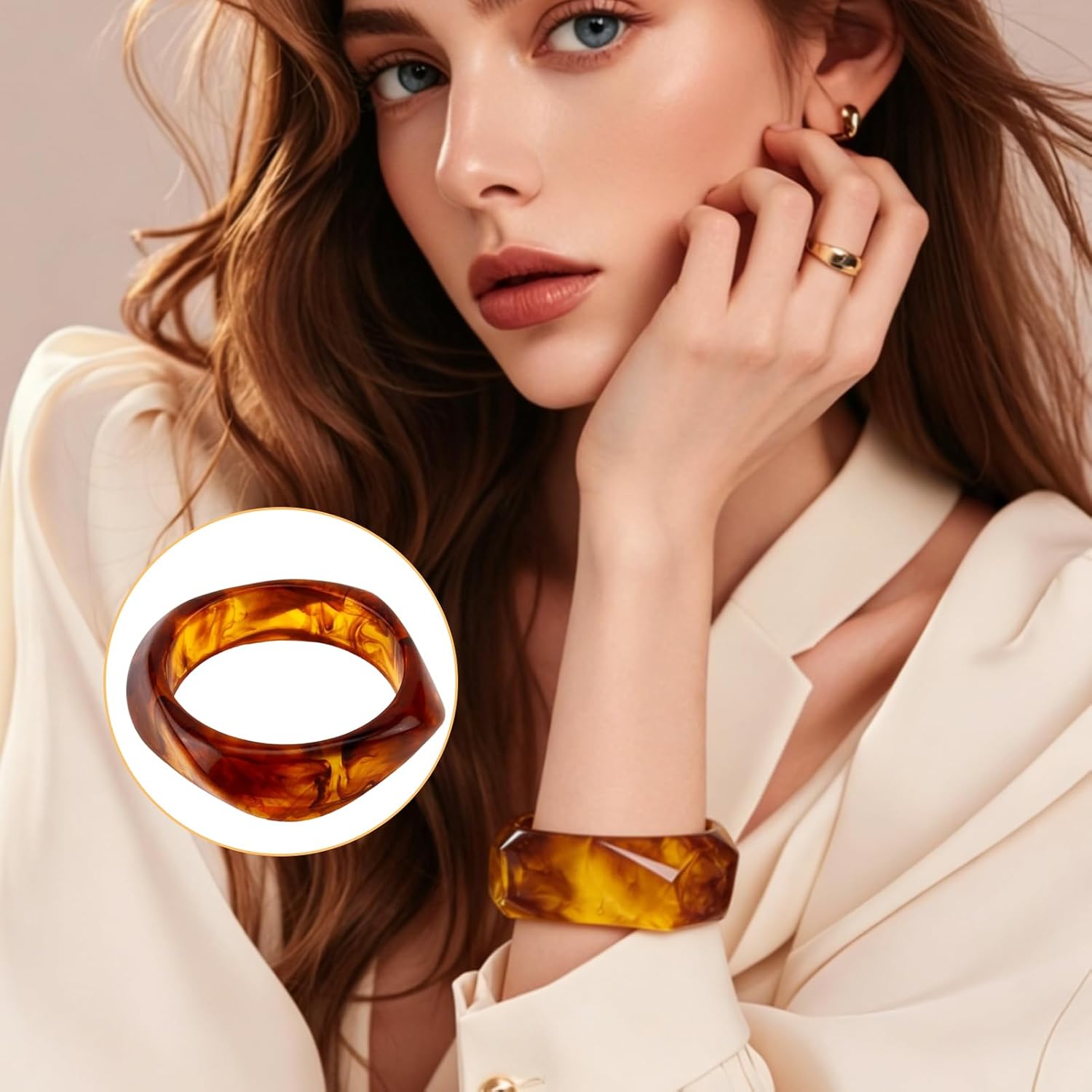 Resin Chunky Bangles for Women Acrylic Bracelets Vintage Geometric Irregular Colorful Bangle