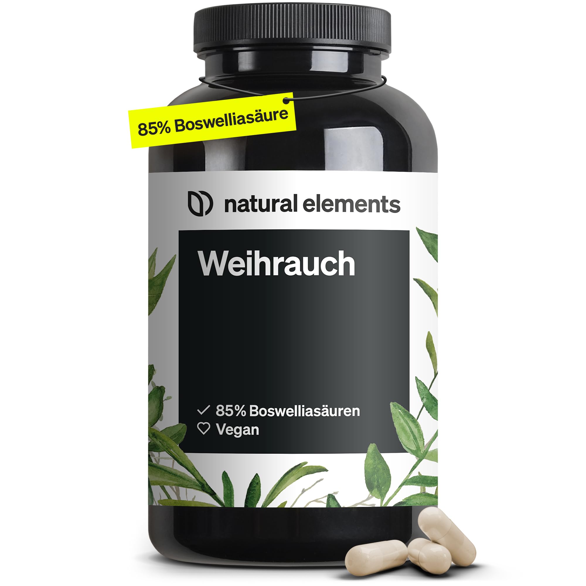 natural elements Weihrauch Kapseln – 1176mg Extrakt aus Weihrauch/Tag – 85% Boswelliasäuren – hochdosiert & vegan – Vorrat für 5 Monate – in Deutschland entwickelt & laborgeprüft