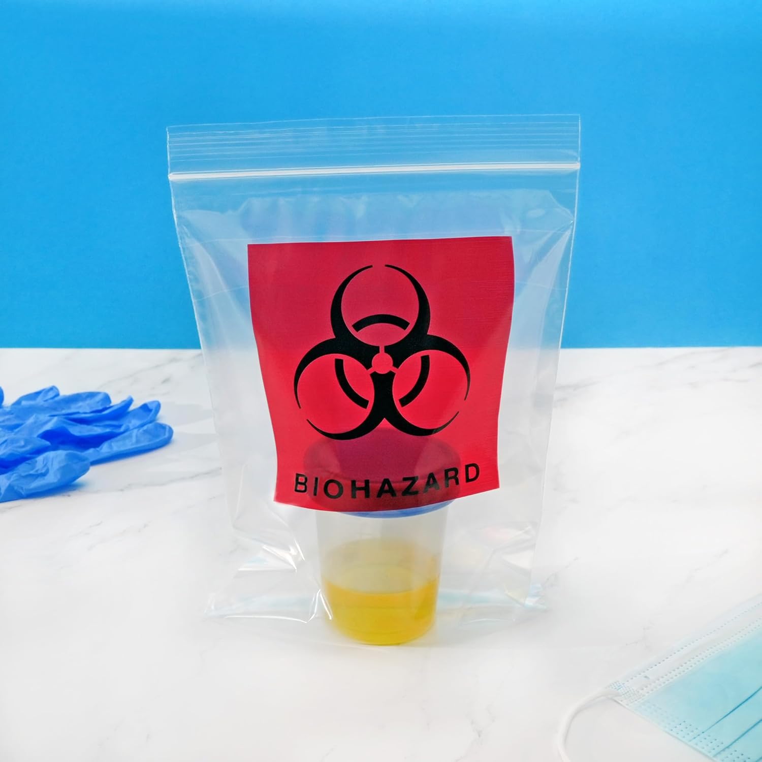 Plymor 6" x 9" (Pack of 500), 2 Mil Biohazard Zipper Bags with Pouch