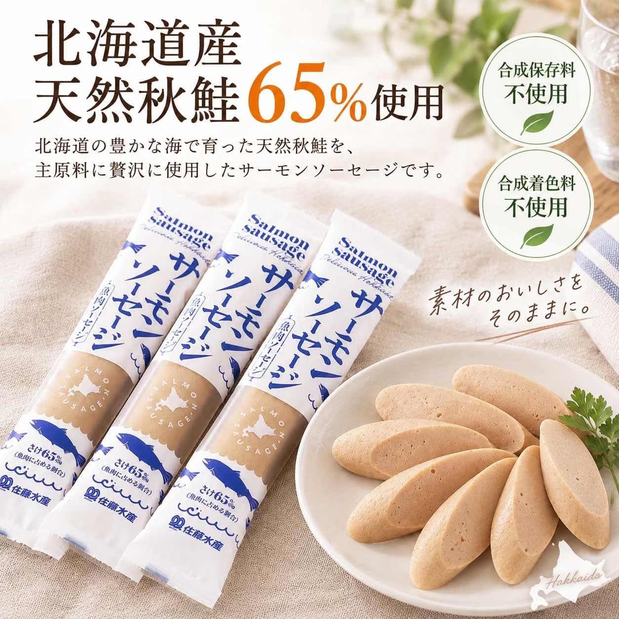 Amazon | サーモンソーセージ 魚肉ソーセージ 佐藤水産 北海道産秋鮭65