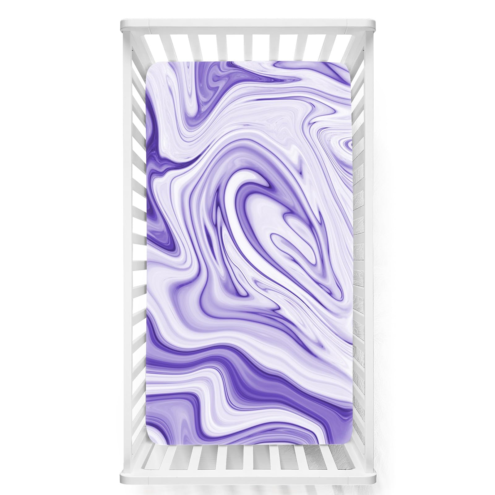 Odot Cot Bed Sheets, Multicolor Marble Print Bedside Cribs Fitted Sheets, Baby Bed Sheets Cot Bed Mattress Protector, Bassinet Sheets, Easy Care Soft and Dureable (Purple,80x160 cm)