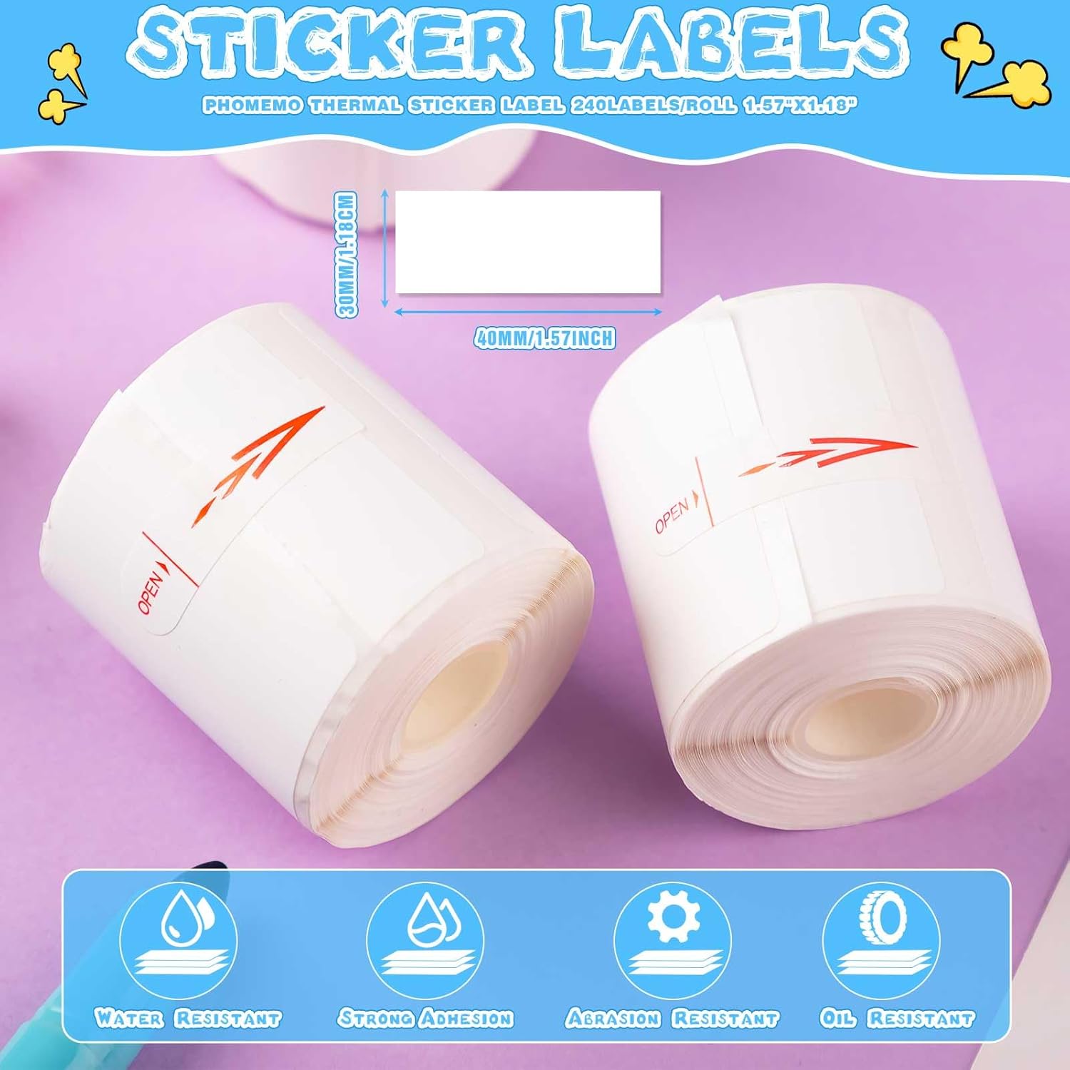 Ctosree 24 Rollers Compatible with Phomemo/D30 Label Printer Blank Adhesive Thermal Paper Compatible with Phomemo Label Printer Paper Sticker Tape for Name Price(1.57 x 1.18 Inch)