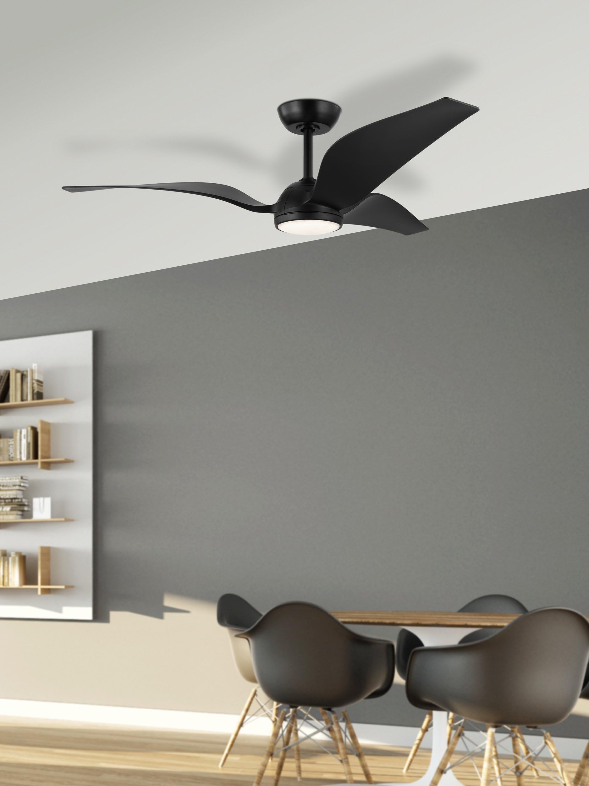 EGLO Mosteiros Ventilatore da soffitto, tre pale, telecomando e illuminazione, funzioni estate/inverno e Natural Breeze, in plastica ABS di ottima qualità, nero opaco, motore DC, silenzioso, 142 cm