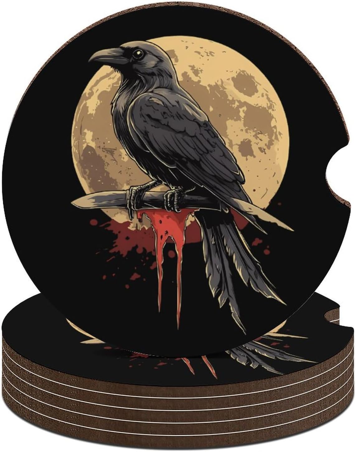 Cow Moon Cute Car Coasters 2.56 Inch Absorbent Cup Holder for Drinks Auto Interior Accessories