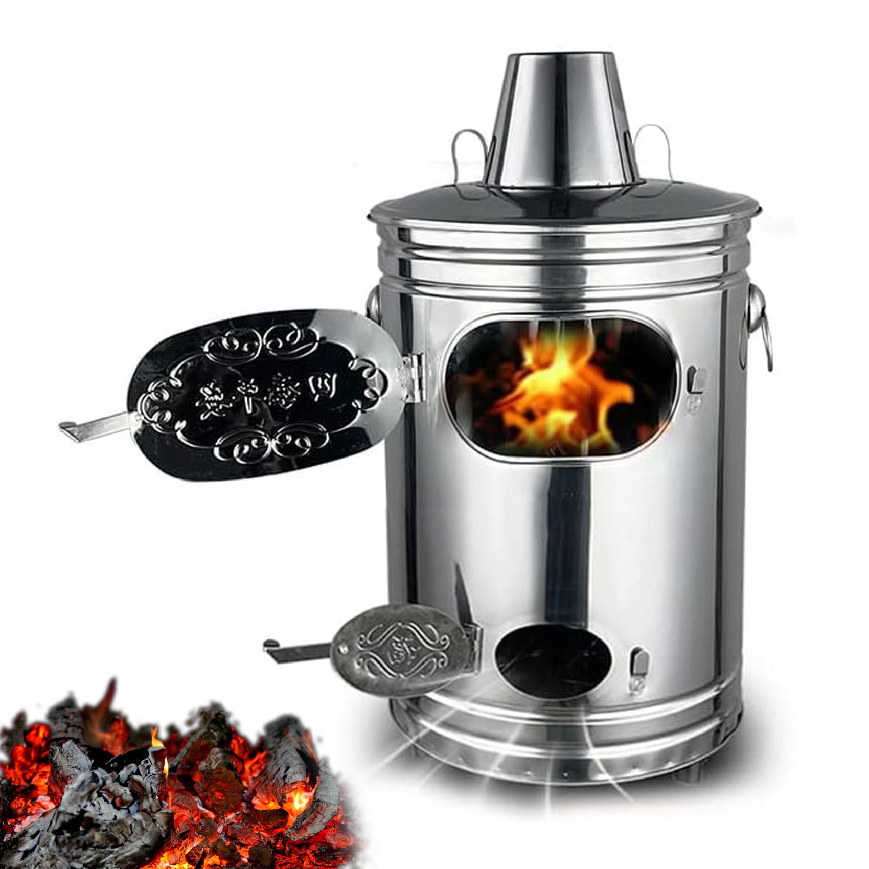Stainless Steel Burn Barrel - Portable Garden Incinerator with Fire Hook for Outdoor Yard Waste, Debris, Leaves, and Paper Burning