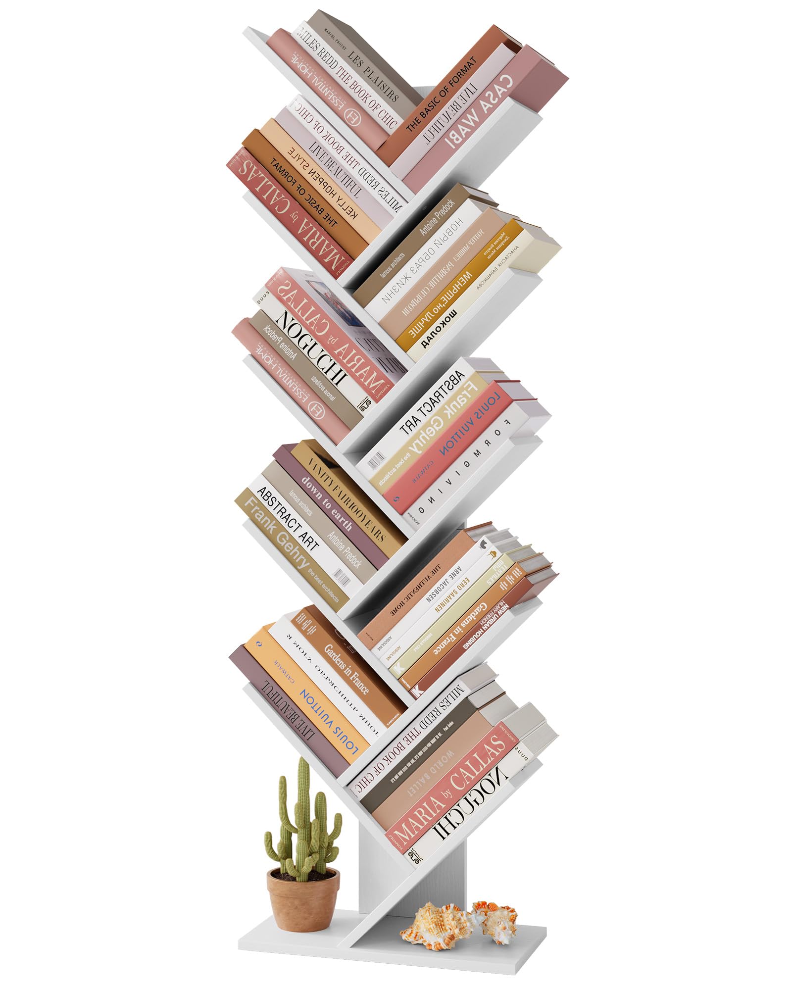 Hoctieon 10 Tier Tree Bookshelf, 10 Shelf Bookcase, Free Standing Tree Bookcase, Display Floor Standing Shelf for Books, Book Organizer Shelves for Home Office, Living Room, Bedroom,White