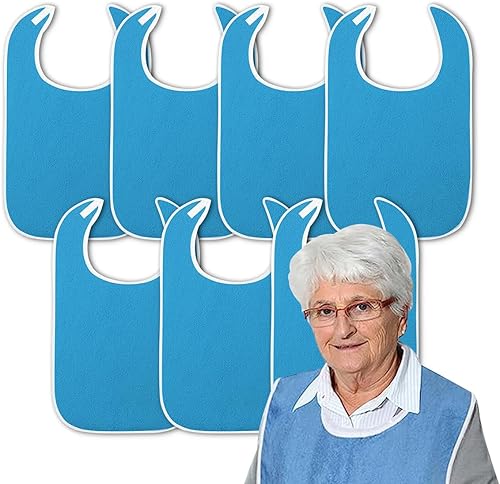 Miniatura 10 de Paquete de 5 baberos para adultos para personas mayores, reutilizables, lavables, de tela de toalla para adultos con discapacidades y necesidades