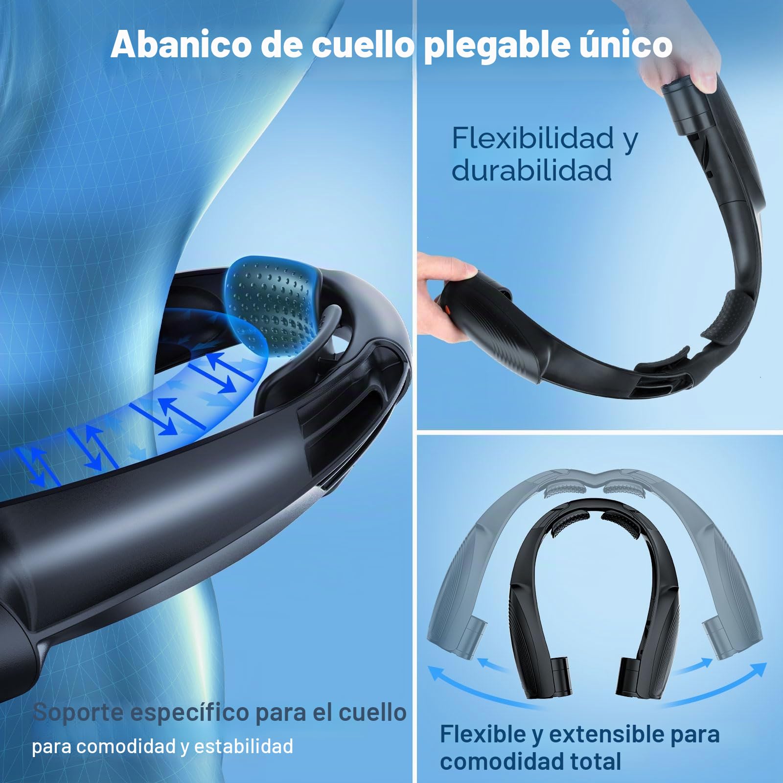 8000mAh Ventilador de Cuello, Ventilador Cuello Sin Aspas Portátil, USB Recargable Máx 20H, 6 Velocidades, Mini Cuello Ventilador, para Coche Deporte Oficina Hogar Viajar Acampar (Negro)