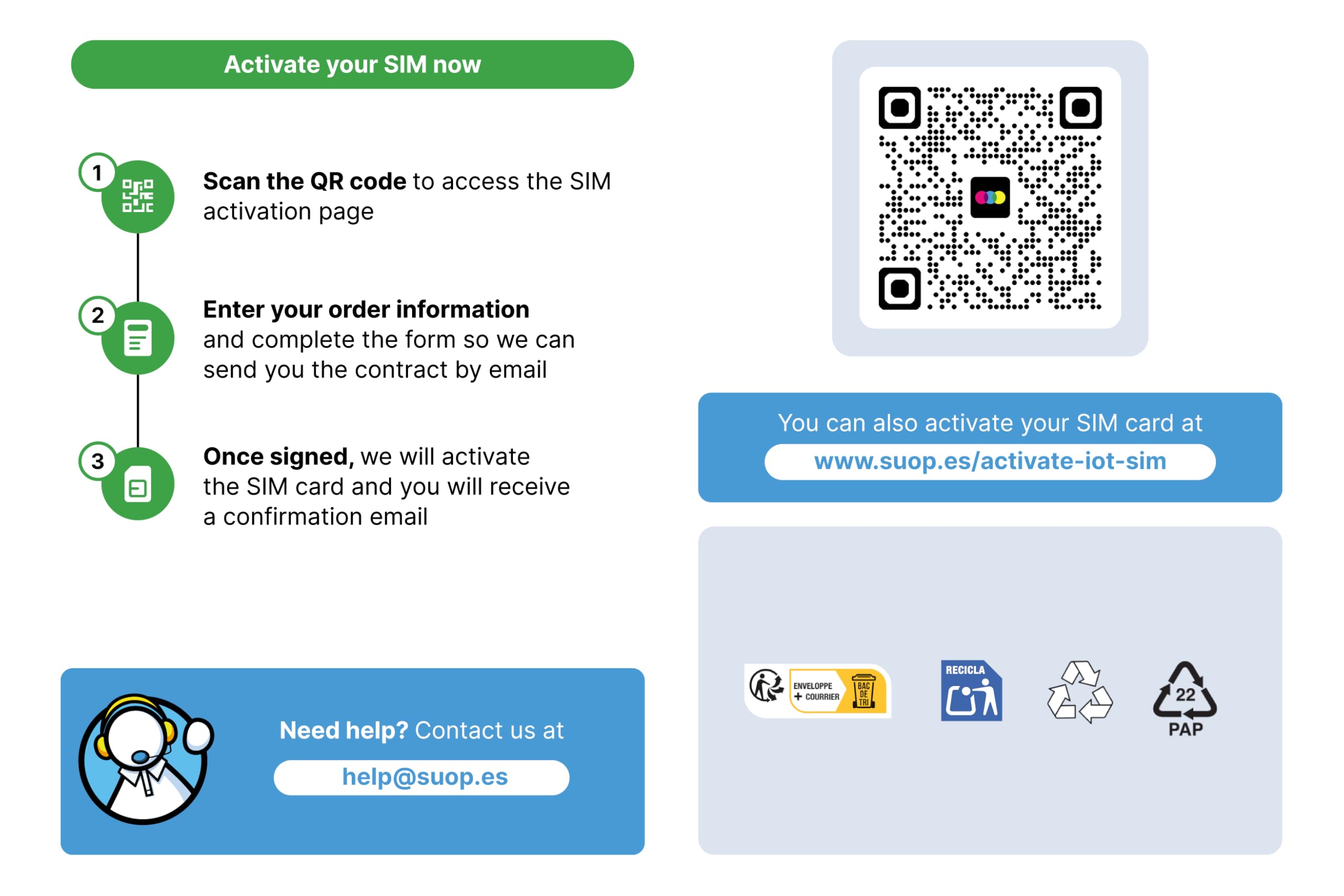 SUOP Carte SIM IoT & M2M | Forfait 12 Mois (100 Mo/Mois) | Prépayé avec paiement Unique annuel. sans Frais mensuels | Couverture européenne 4G multiopérateur | Alarmes, GPS et appareils connectés