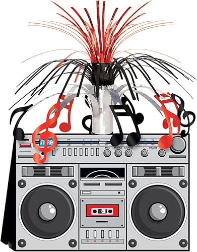 Beistle Decoraciones de hip hop de los años 80 para fiesta de la vieja escuela temática de los años 80, centro de mesa retro Boom Box, 14 pulgadas,