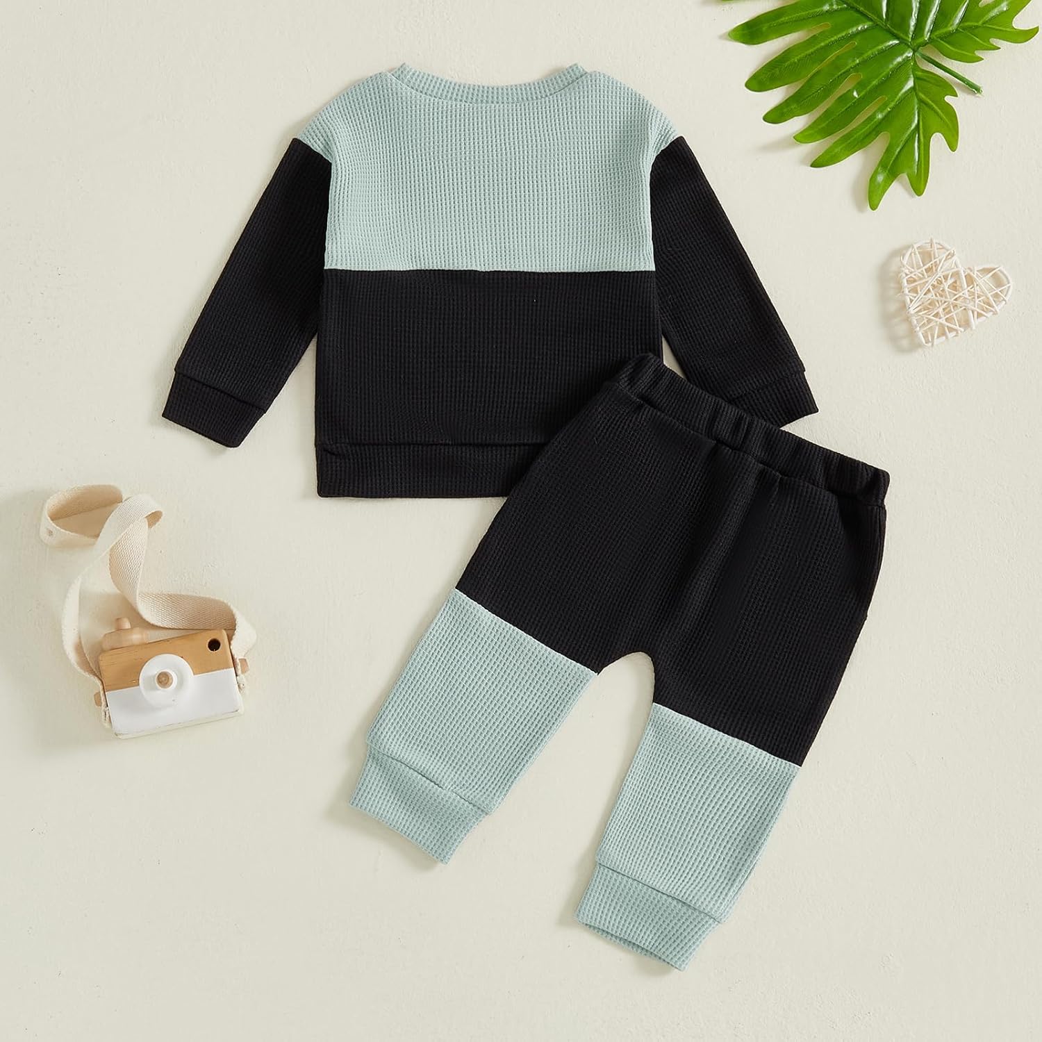 Kupretty Toddler Baby Boy Fall Winter Clothes Color Block Waffle Outfit Sweatshirt Pullovers + Pants Set 6 12 18 24 Months - Image 7
