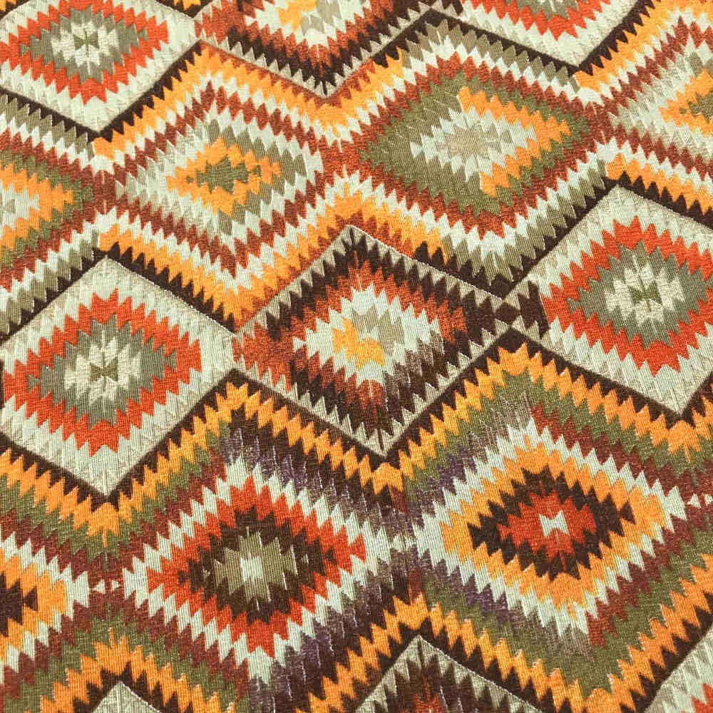 Kt KILOtela - Printed Canvas Fabric - 100 cm Length x 280 cm Width | Ethnic Geometric, Kilim - Orange ─ 1 Metre