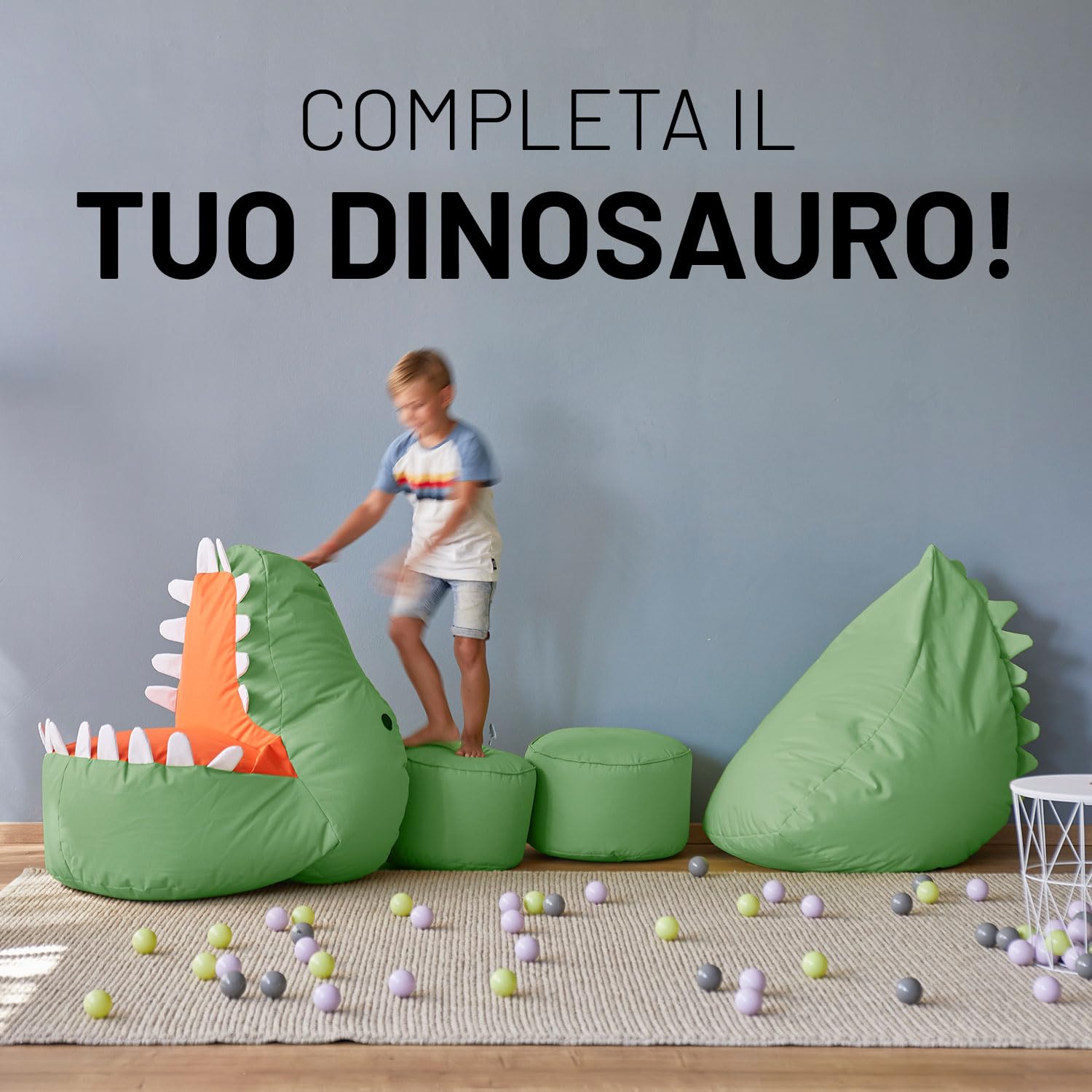 Lumaland Pouf Dino Animal Design | Pouf per interni ed esterni per bambini | Combinabile con gli amici di Animal Line | 90 x 90 x 70 cm [verde]
