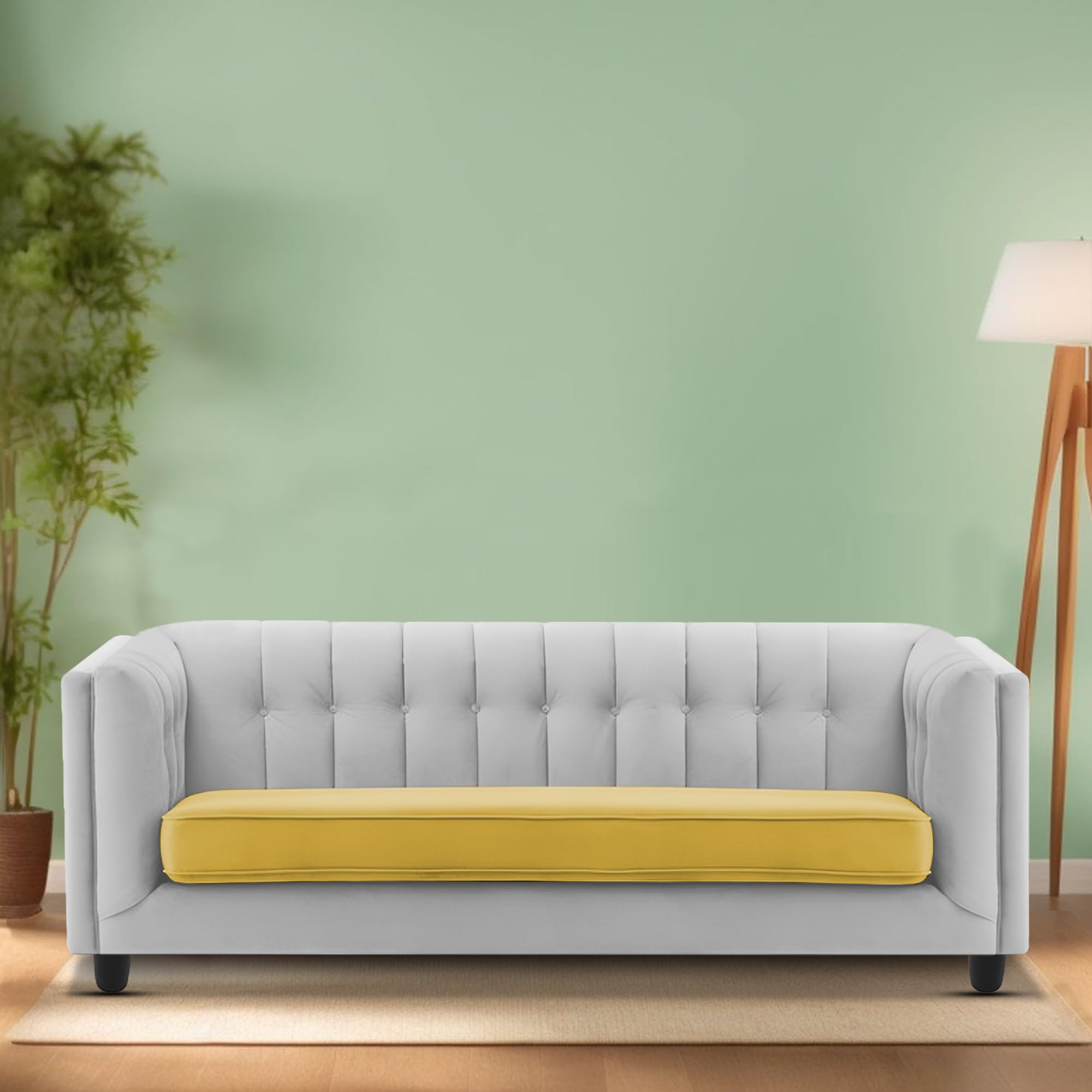 Clairy 3 Seater Sofa for Living Room (Yellow Grey Fabric) Premium Fabric Sofa