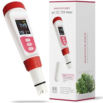 4-in-1 pH Meter TDS EC Meter for Hydroponics Growing System, Digital Water pH Tester for Hydroponic Nutrient Plant Food Solution, DWC Setup and Indoor Garden, Compatible with Aerogarden