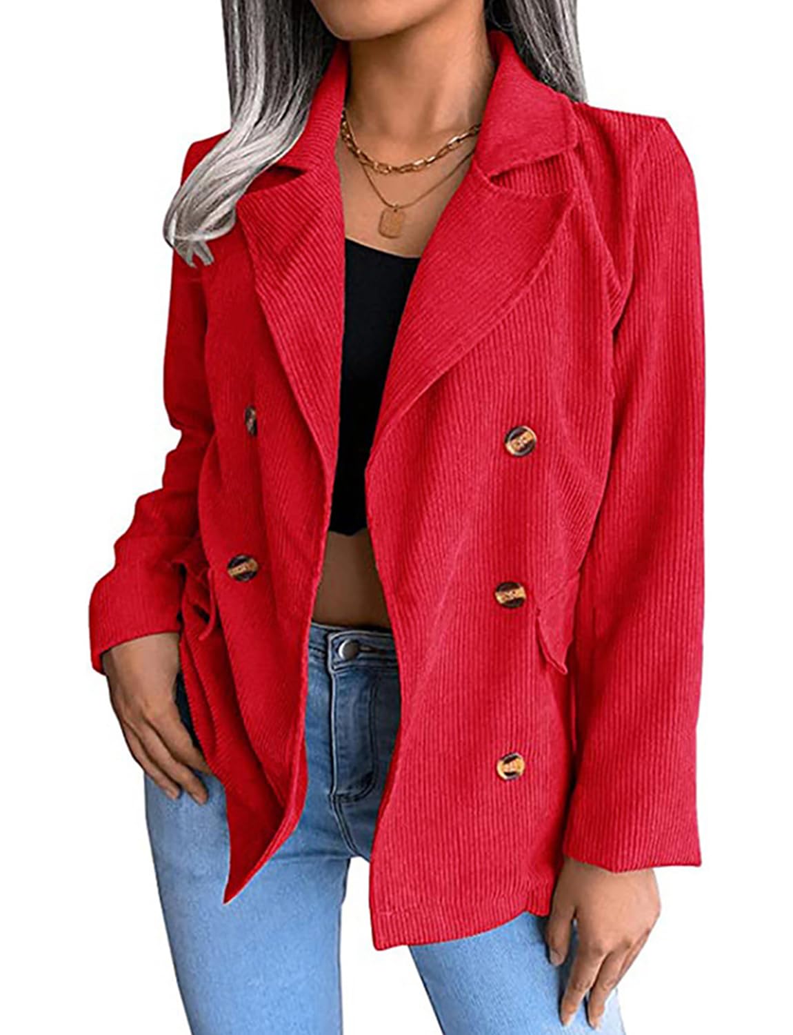 Kromoc Donna Blazer di Velluto a Coste Doppio Petto con Bottoni Giacca da Abito Business Office Sport Coat
