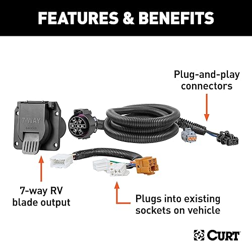 Miniatura 2 de CURT 56226 Arnés de cableado de remolque de 7 pines personalizado para el lado del vehículo, compatible con Nissan Frontier, Pathfinder, Xterra,