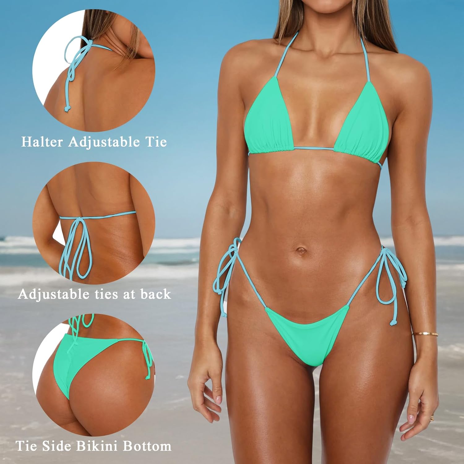 Bikini Sets for Women 2025 Women's Triangle Bikini Halter String Bikini Set Two Piece Swimsuit Bathing Suits - Image 2